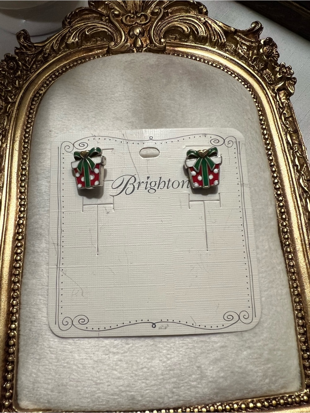 Brighton Red & Green Enamel Gift Box Stud Earrings